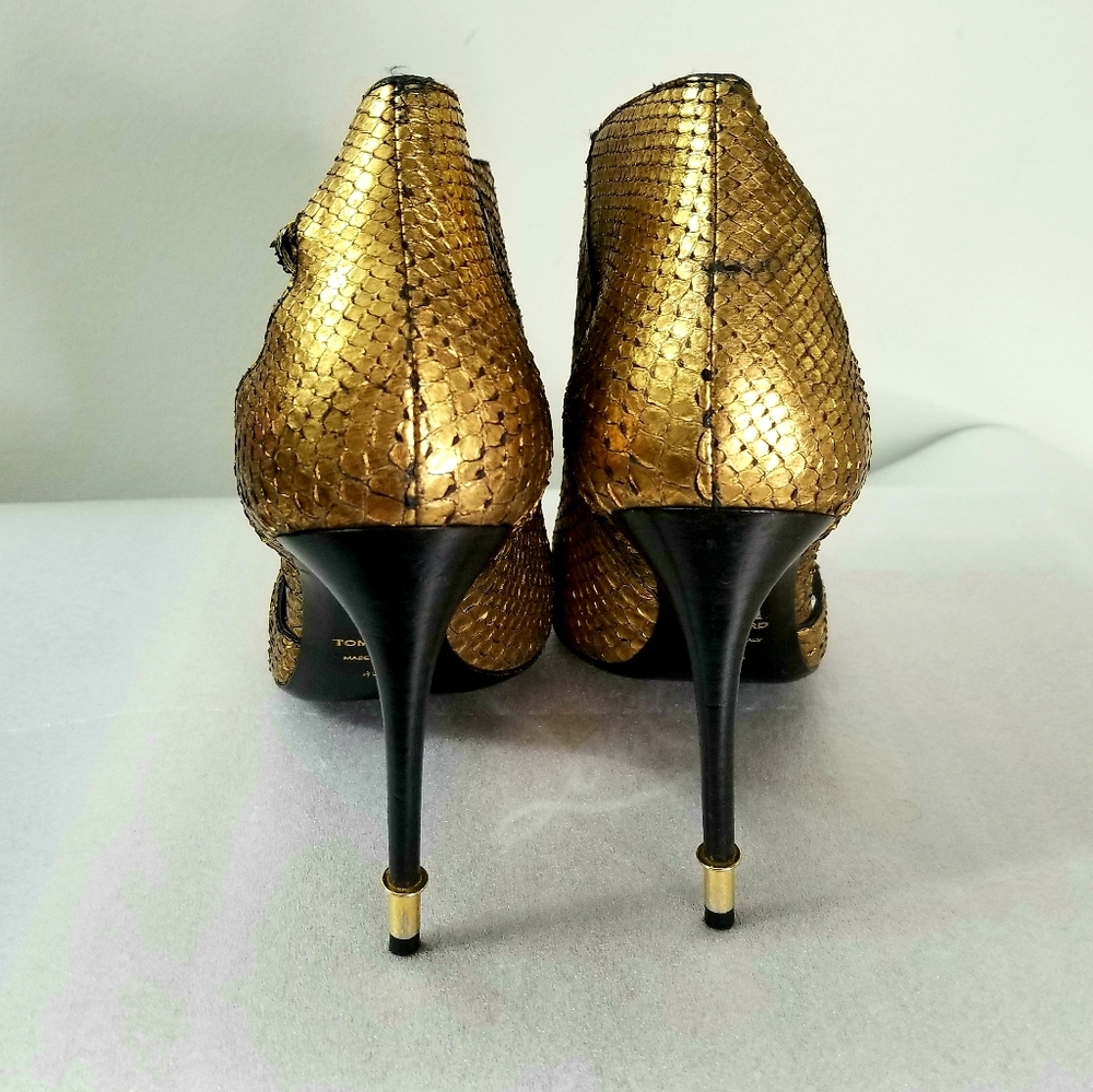 Tom Ford Python Metallic Gold Lock Sandals - image 5